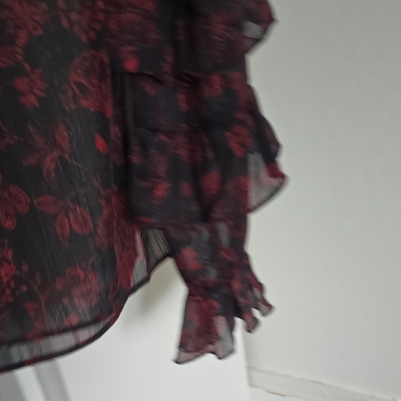 Frye Sheer Black and Red Floral Blouse Size Small - Picture 3 of 9